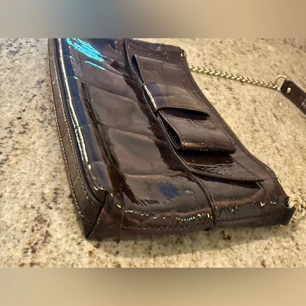 Kate Spade Knightsbridge Byrd Clutch Handbag Chestnut Brown Patent Leather